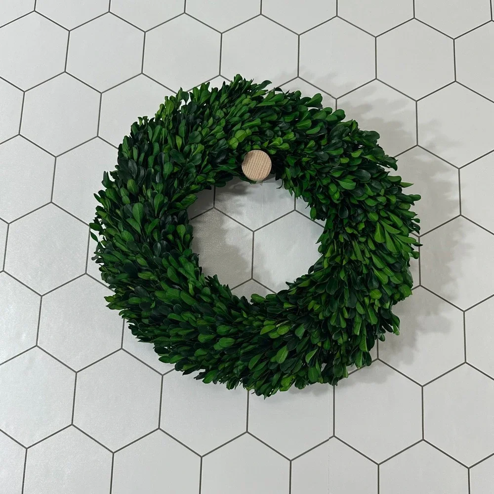 Green Boxwood Wreath 12 Inch Round Indoor Wall Door Decor Farmhouse Twig Base